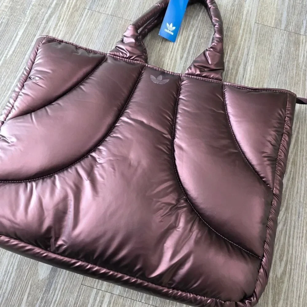 Adidas Zipped Quilted Tote Bag Shopper Metallic Large L Three Stripes New IY9094